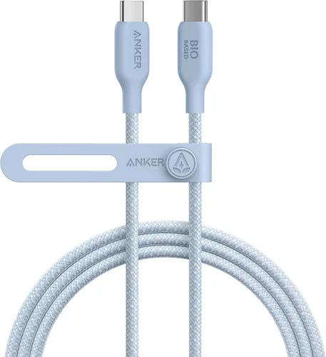 Anker Cable USB C, cable de carga rápida tipo C bio-trenzado de 240 W para iPhone serie 17, MacBook Pro 2020, iPad Pro y más (USB 2.0, 6 pies, azul