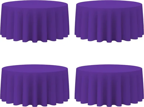 Miniatura 113 de BRILLMAX Paquete de 4 manteles redondos color azul rey de 132 pulgadas, tela de lino de poliéster lavable a granel, para bodas, recepciones, Azul