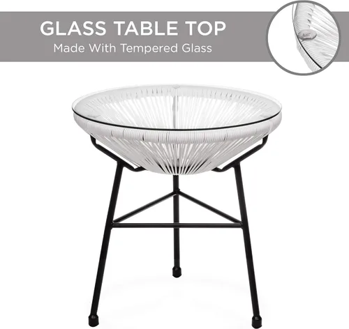 Miniatura 5 de Best Choice Products Juego de 3 piezas para exteriores Acapulco para todo tipo de clima, con cuerda de plástico, mesa superior de vidrio y 2 sillas