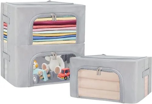 UUBEMM Contenedores de almacenamiento de ropa con marco plegable y resistente, caja de almacenamiento apilable para organizadores de estantes de