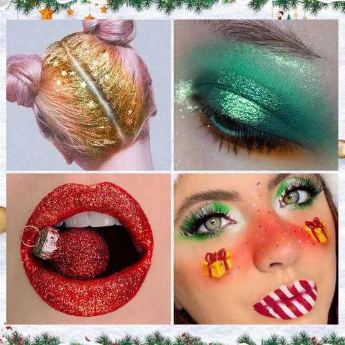 Miniatura 4 de Paleta de sombras de ojos verdes de maquillaje de Navidad, paleta de sombras de ojos verde bosque cromado, sombra de ojos verde azulado, dorado