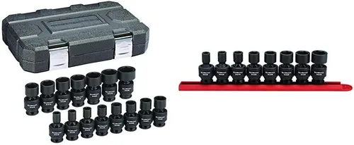 GEARWRENCH Juego de llaves métricas de impacto universal estándar de 15 piezas de 3/8 pulgadas, 6 puntos, 84918N y GEARWRENCH de 8 piezas. Juego de