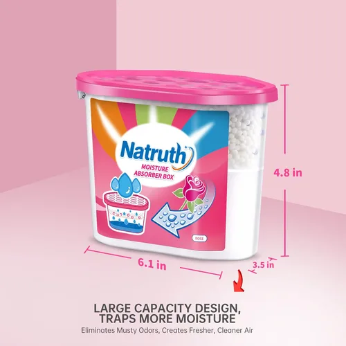 Miniatura 5 de NATRUTH Cajas absorbentes de humedad (6 paquetes), 12.5 onzas con aroma a rosa, deshumidificador portátil de armario, cubo absorbente de olores