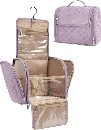 Miniatura 20 de BAGSMART Neceser de viaje para maquillaje con gancho para colgar, bolsa de cosméticos, organizador de gran capacidad, resistente al agua, para Beige