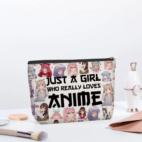 Miniatura 5 de Bolsa de cosméticos para mujer, material de lino impermeable, regalos para amantes del anime para niñas, organizador de maquillaje de viaje