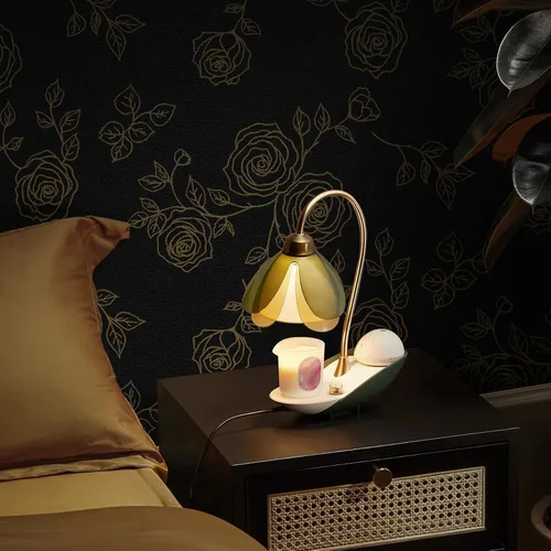 Miniatura 2 de CAX Nourilife - Papel tapiz floral para despegar y pegar, papel tapiz negro y dorado, papel de contacto extraíble para armarios de pared, flores
