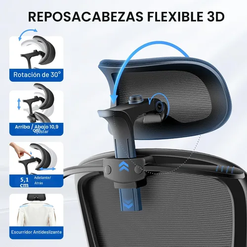 Miniatura 5 de ALLGOD Silla de oficina ergonómica, silla de escritorio de malla con soporte lumbar, silla de oficina en casa con respaldo alto con reposacabezas