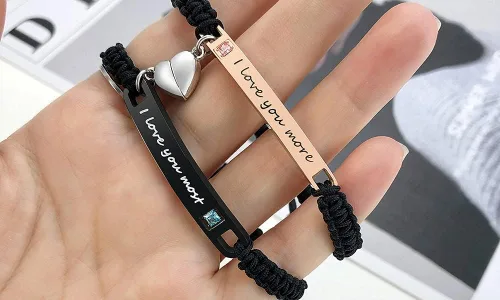 Miniatura 5 de MEALGUET - Pulseras magnéticas personalizadas para parejas de atracción mutua, pulseras de identificación trenzadas con nombre, conjunto de pulseras