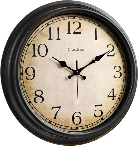 Crosstime Reloj de pared vintage grande de 16 pulgadas, reloj redondo retro silencioso sin tictac, funciona con pilas, decoración de pared clásica