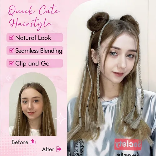 Miniatura 5 de REECHO Piezas de cabello Space Bun, 2 extensiones de moño mini con clip de pinza en extensiones de moño falsas de orejas de gato y desordenadas