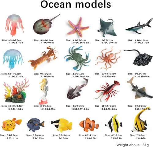 Miniatura 2 de Figuras de Juguetes de Animales Marinos 21 Piezas, Criatura Marina de Plástico Tiburón Pez Estrella de Mar Cangrejo Langosta Pulpo Caballito de Mar