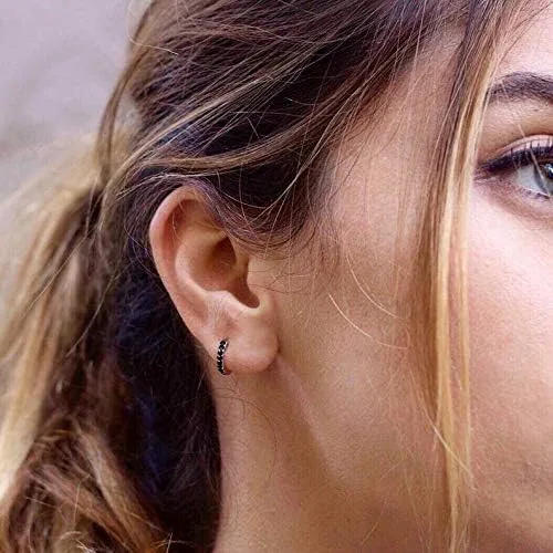 Miniatura 3 de SWEETV Aretes de aro de plata de ley 925 para mujeres y niñas, pequeños aretes de aro para cartílago