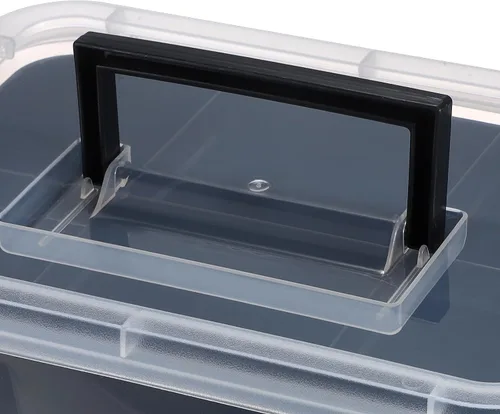 Miniatura 8 de JUXYES Paquete de 2 Cajas de Almacenamiento Apilables y Portátiles de 3 Niveles con Bandeja Dividida, Contenedor de Almacenamiento Apilable