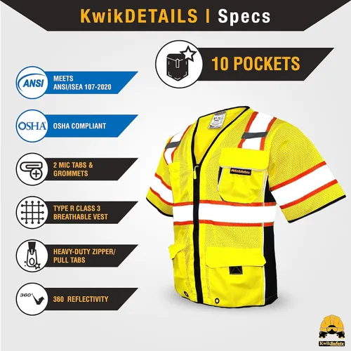 Miniatura 5 de KwikSafety - Charlotte, NC - Men's & Women's Class 3 Safety Vest PPE Hi Vis Reflective ANSI OSHA Amarillo Paquete de 2 (Ahorre 5%)
