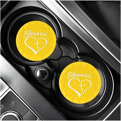 Miniatura 24 de KVAEY 2 PCS Posavasos para Portavasos de Coche, 2.76 Pulgadas Alfombrillas Antideslizantes para Bebidas del Vehículo con Linda Cruz Bendita