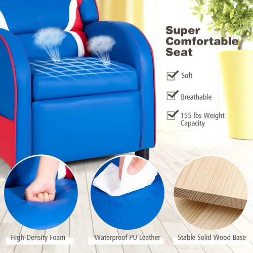 Miniatura 5 de HONEY JOY Silla reclinable para niños, silla reclinable para juegos juveniles con bolsillo lateral, reposacabezas y reposapiés ergonómicos, silla