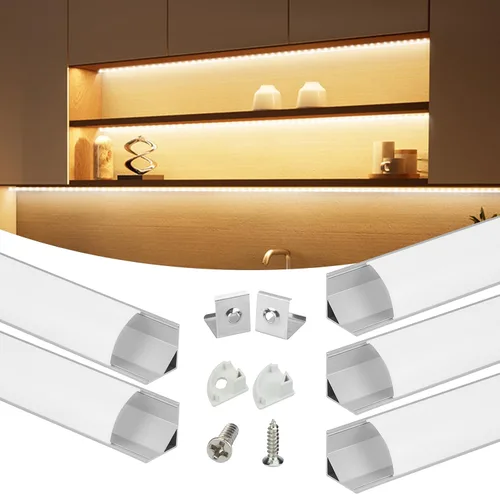 Miniatura 14 de Muzata Paquete de 10 canales LED en forma de V de 6.6 pies/6.6 ft con canal LED de aluminio plateado con cubierta blanca lechosa iluminación