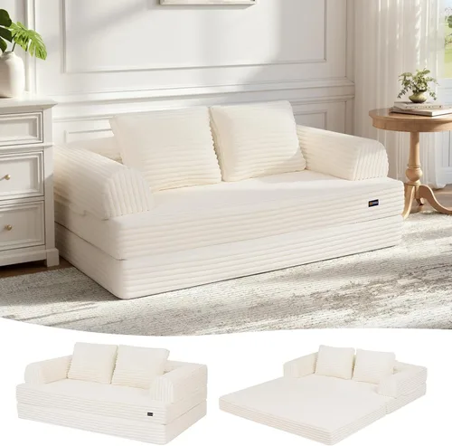 Miniatura 51 de COMAX Sofá cama futón, sofá cama convertible 4 en 1, sofás deshuesados para sala de estar, sofá biplaza plegable pequeño plegable que ahorra Gris