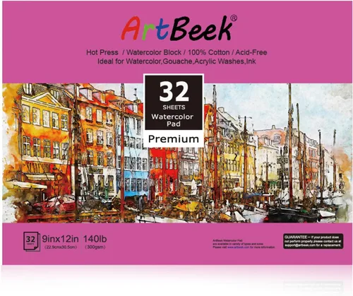 Miniatura 8 de ArtBeek Bloque de papel de acuarela, bloque de acuarela de 9 x 12 pulgadas, 32 hojas, 100% algodón, áspero 140 libras/10.58 oz/m²