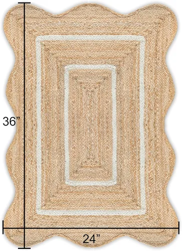 Miniatura 2 de Alfombra de yute natural ondulada con borde festoneado de Weaving Village, alfombra bohemia de yute para entrada, alfombra de pasillo estilo granja