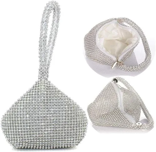 Miniatura 5 de ELEOPTION - Bolso de mano para mujer, diseño triangular, ideal para fiestas o graduaciones, Plateado