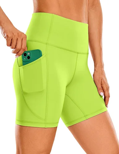 CRZ YOGA Pantalones cortos de ciclista para mujer de 6 8 pulgadas, cintura alta, mate, para entrenamiento, gimnasio, elastano, bolsillos laterales