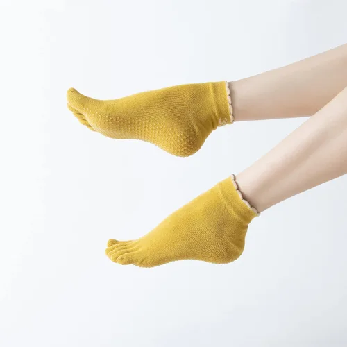 Miniatura 22 de Calcetines de yoga con dedos de pilates con empuñaduras para mujer, antideslizantes, acolchados, florales, calcetines tobilleros para baile de ballet