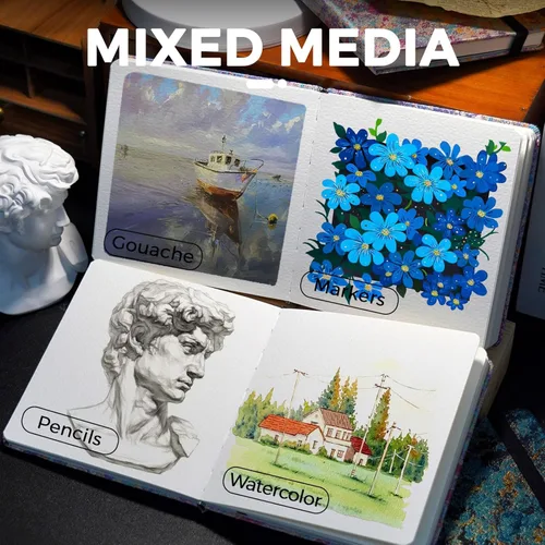 Miniatura 7 de Funto Cuaderno de acuarela, 6.3x6.3, paquete de 2, 24 hojas cada uno, 100% algodón prensado en frío, 300 g/m²/140 lb, bolsillo de papel