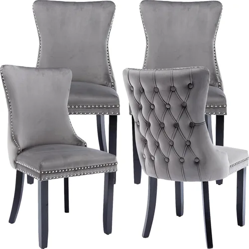 Miniatura 39 de Velvet Dining Chairs Set of 2, Tufted High Chairs with Nailhead Trim, Pull Ring, Black Solid Wood Legs, Elegant Upholstered Accent Chairs for Dining