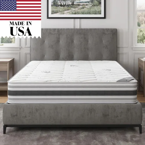 Ottomanson Colchón híbrido Queen de 12 pulgadas, funda acolchada antiestática de meditación, fabricado en Estados Unidos, soporte firme, bobinas