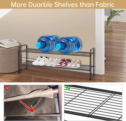 Miniatura 4 de KEETDY Organizador de zapatos largo de 2 niveles para armario, zapatero de metal para entrada, amplio estante apilable para zapatos con rejilla