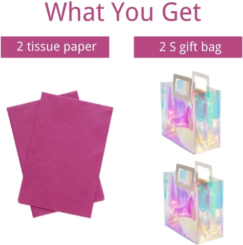 Miniatura 2 de VUOJUR 2 bolsas de regalo holográficas pequeñas de 8.3 pulgadas con papel de seda - orquídea