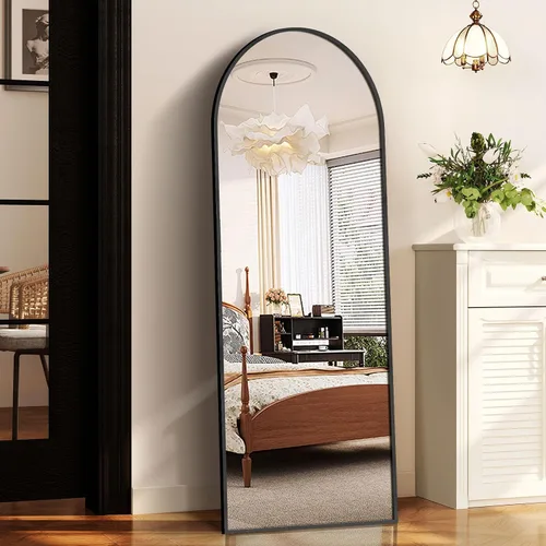 Miniatura 12 de GlasFlength Espejo de longitud completa de 56 x 18 pulgadas con soporte, marco de aleación de aluminio arqueado, de pie, versátil para colgar o Negro