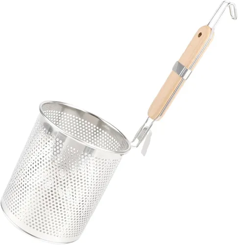 Miniatura 8 de Colador de cocina multiusos de acero inoxidable con mango de madera, colador de cocina para colar, freír, cocinar al vapor y cocinar (7.1 in)