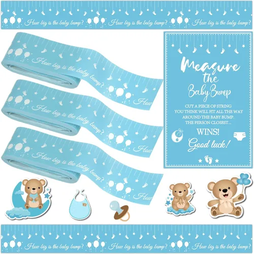 Juegos de baby shower, cinta métrica para medir el vientre de 150 pies, cinta métrica para el vientre de mamá, cinta métrica de vientre para Azul