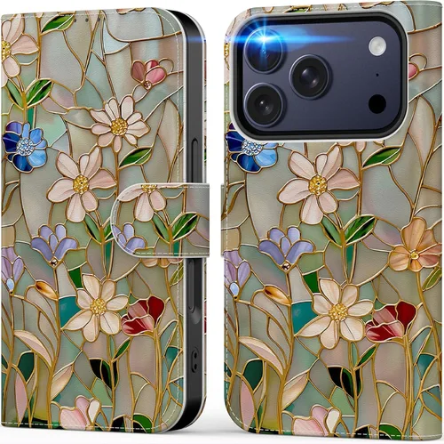 Miniatura 46 de DEENAKIN Funda tipo cartera para iPhone 15 con tarjetero + clip para efectivo, bloqueo RFID, protección contra caídas de grado militar y obras