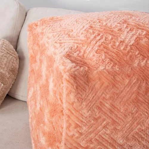 Miniatura 5 de DaDalogy Bedding - Funda para puf otomano de piel sintética [sin relleno] – Rosa Coral Baby Peach Geométrico brillante, suave y acogedor