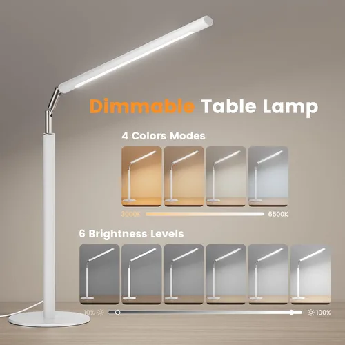 Miniatura 3 de Lámpara de Escritorio LED Blanca - Luz de Escritorio Industrial Plegable para Oficina en Casa, Lámpara de Mesa Regulable de 15W para Lectura