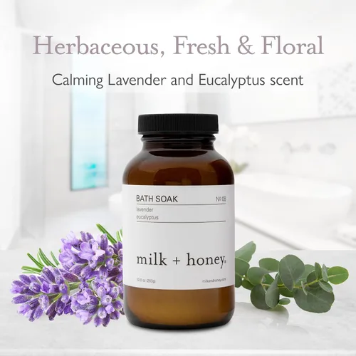Miniatura 3 de Milk + Honey Remoje calmante de baño n.º 8 – Sal de Epsom hidratante con lavanda y eucalipto – Remoje relajante de aromaterapia para dolores