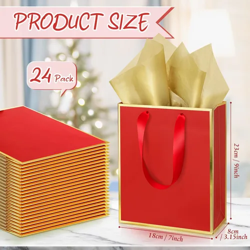 Miniatura 2 de Yeaqee Paquete de 24 bolsas de regalo de papel metálico con asa y papel de seda de 9 x 7 x 3.1 pulgadas, bolsas de favor de bienvenida con papel