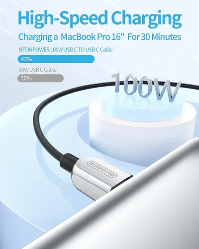 Miniatura 2 de NTONPOWER Cable USB C, cable USB C a USB C de 100 W/5 A, cable de carga PD3.0 C de 10 pies de carga rápida compatible con Samsung Galaxy S23, Pixel