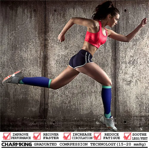 Miniatura 63 de CHARMKING - Calcetines de compresión para mujeres y hombres (3 pares), 15-20 mm Hg, el mejor apoyo para atletismo, running o ciclismo, mejora