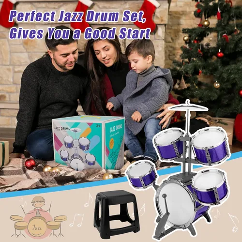 Miniatura 5 de Conjunto de Batería de Jazz para Niños Kit de Rock Juguetes para Niños de 3 a 7 Años - 5 Piezas Conjunto de Banda Musical para Niños Pequeños