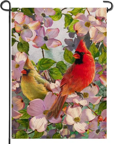 Artofy Cardinal Spring - Bandera decorativa para el hogar, jardín, patio, césped, verano, decoración de bienvenida de verano, pájaros rojos y