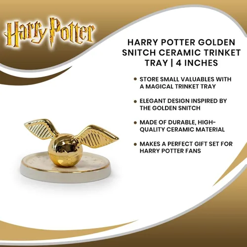 Miniatura 6 de Harry Potter Golden Snitch Bandeja de cerámica para baratijas Detalles decorativos dorados con temática de quidditch Plato de almacenamiento