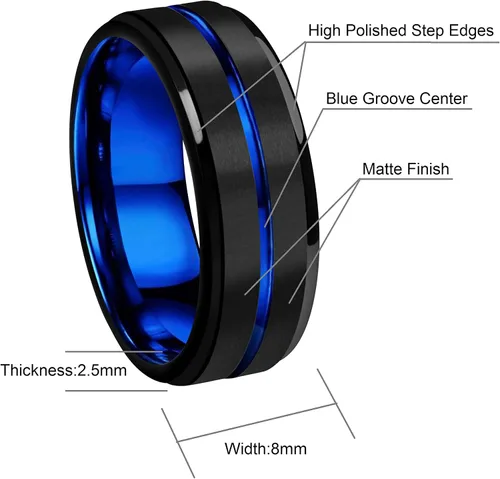 Miniatura 3 de CROWNAL Anillos de boda de carburo de tungsteno de 0.236in0.315in, para hombres y mujeres, color azuloro rosa, negro y plateado cepillado, grabado I