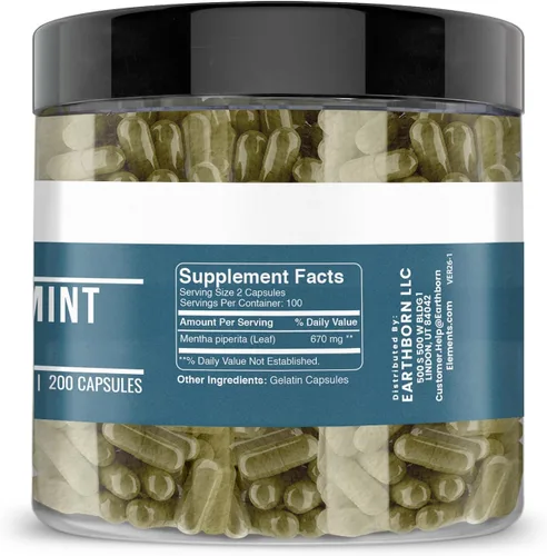 Miniatura 2 de Earthborn Elements Hoja de menta 200 cápsulas, pura y sin diluir, sin aditivos