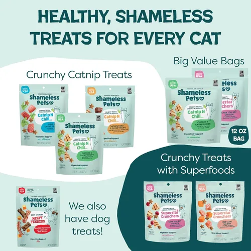 Miniatura 4 de Shameless Pets Golosinas para gatos con Catnip y pollo para la salud digestiva, crujientes