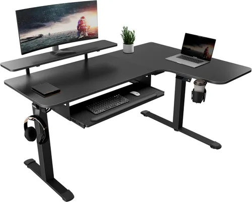 Miniatura 16 de EUREKA ERGONOMIC Escritorio eléctrico de pie en forma de L de 55 pulgadas, escritorio para juegos de computadora de altura ajustable con bandeja