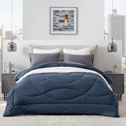 Miniatura 11 de SLEEP ZONE - Juego de edredón reversible y refrescante tamaño matrimonial, relleno alternativo suave, transpirable y cálido para todo el año, lado A